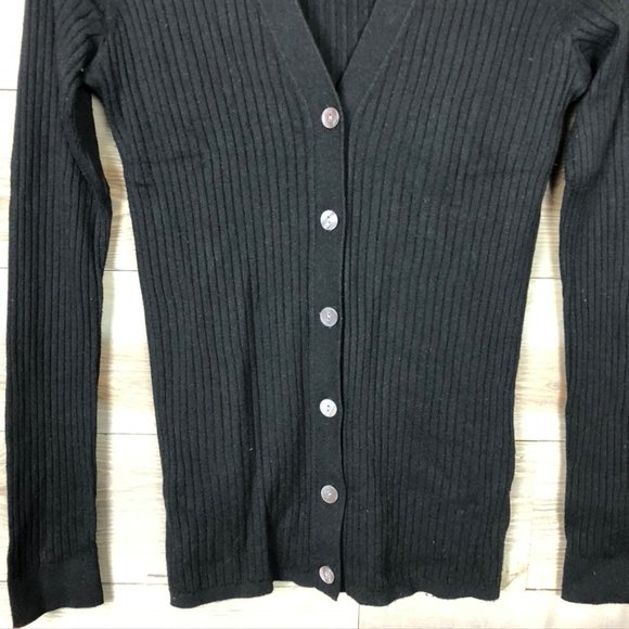 Vince Skinny Rib Knit Black Cardigan - Picture 5 of 8